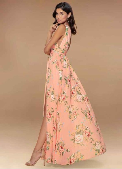 Blush Mark Versailles Blush Floral Print Floral Print Chiffon Maxi Dress