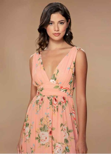 Blush Mark Versailles Blush Floral Print Floral Print Chiffon Maxi Dress