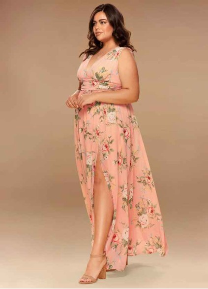 Blush Mark Versailles Blush Floral Print Floral Print Chiffon Maxi Dress