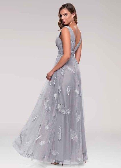 Blush Mark Lost In Paradise Grey Embroidery Tulle Maxi Dress