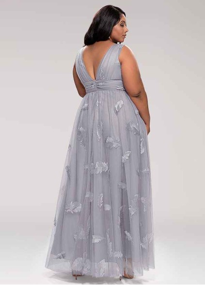 Blush Mark Lost In Paradise Grey Embroidery Tulle Maxi Dress