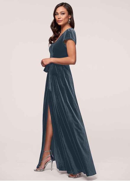 Blush Mark Dreaming Of You French Blue Velvet Maxi Dress