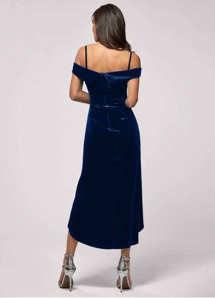 Blush Mark Sweet Desire Navy Blue Velvet Midi Dress