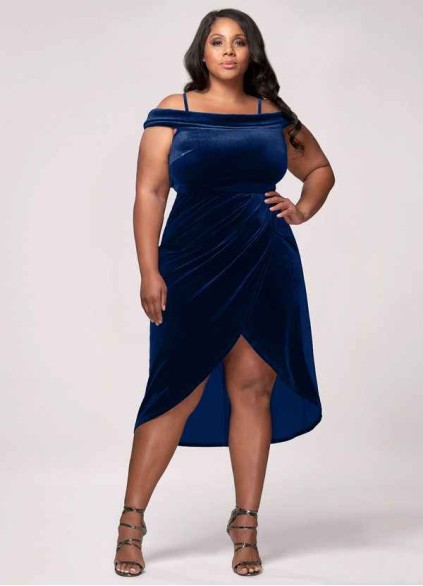 Blush Mark Sweet Desire Navy Blue Velvet Midi Dress