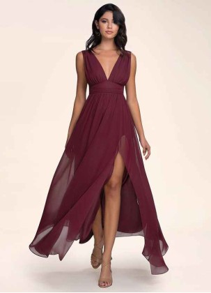 Blush Mark Dancing Queen Cabernet Chiffon Maxi Dress