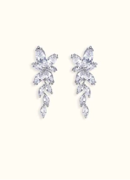 Floral Leaf Rhinestone Drop Earrings