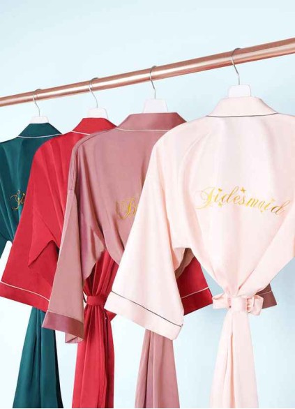 Pre-Wedding Embroidered Bridesmaid Satin Robe