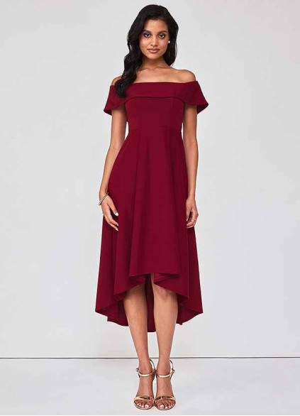 Blush Mark Off The Shoulder Stretch Crepe High Low Dress