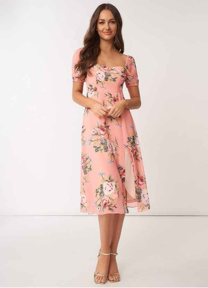 AZ Occasions Flower Meadow Floral Print Chiffon Midi Dress