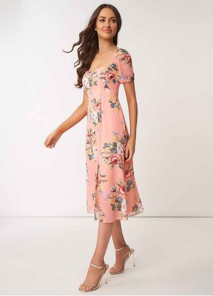 AZ Occasions Flower Meadow Floral Print Chiffon Midi Dress