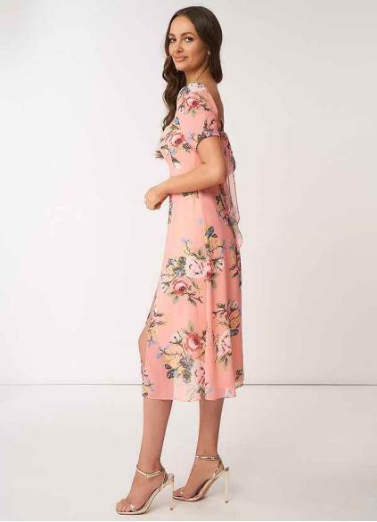 AZ Occasions Flower Meadow Floral Print Chiffon Midi Dress