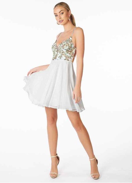 AZ Occasions Mini Embroidered Lace and Chiffon Skirt Dress