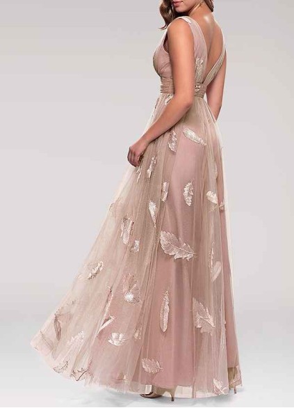 AZ Occasions Lost In Paradise Blush Embroidery Tulle Maxi Dress