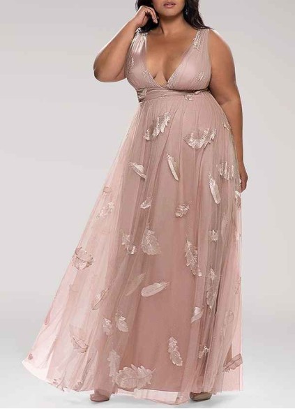 AZ Occasions Lost In Paradise Blush Embroidery Tulle Maxi Dress