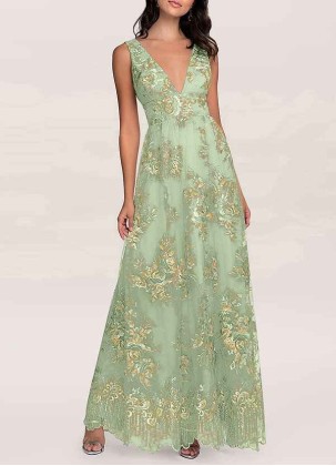 AZ Occasions Romantic Adventure Dusty Sage Embroidery Tulle Maxi Dress