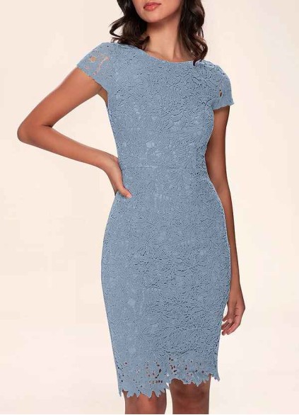 AZ Occasions Heavenly Kiss Dusty Blue Lace Bodycon Short Dress