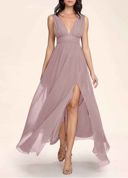 AZ Occasions Dancing Queen Vintage Mauve Chiffon Maxi Dress