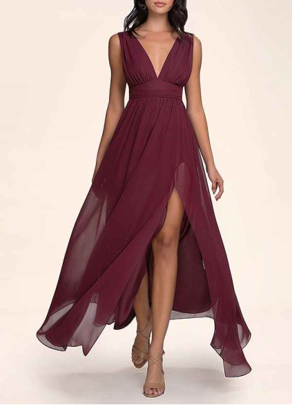 AZ Occasions Dancing Queen Cabernet Chiffon Maxi Dress