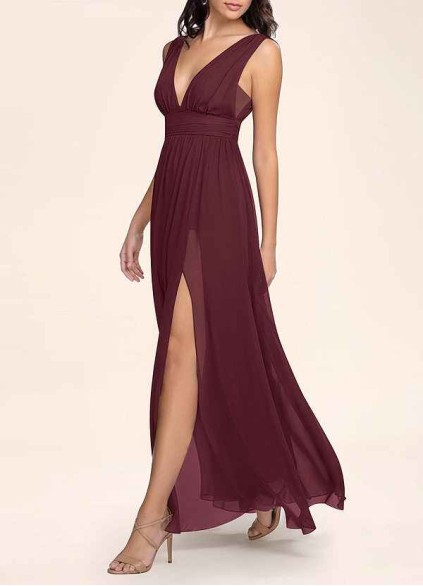 AZ Occasions Dancing Queen Cabernet Chiffon Maxi Dress