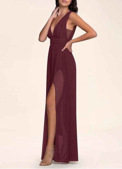 AZ Occasions Dancing Queen Cabernet Chiffon Maxi Dress