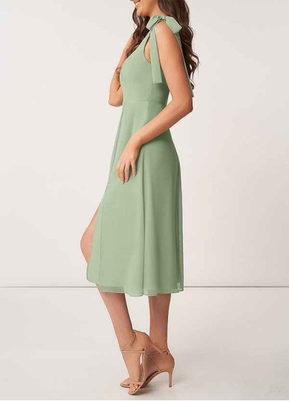 AZ Occasions Bow Tie Chiffon Midi Dress With Slit