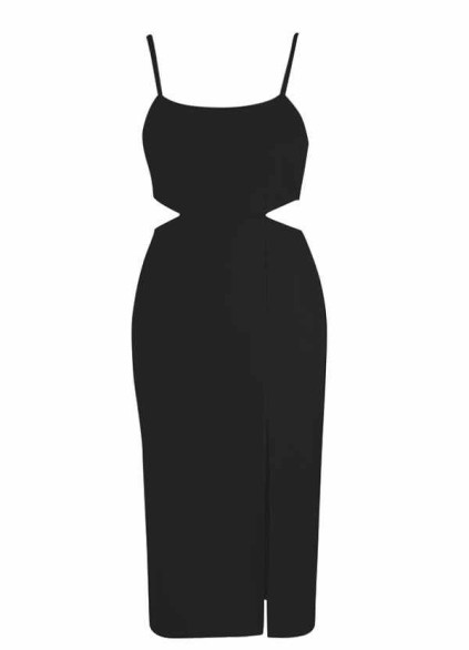 AZ Occasions Midi Stretch Crepe Dress with Side Cutouts and Slit