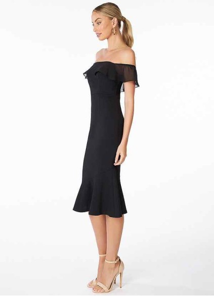 AZ Occasions Off the Shoulder Stretch Crepe Fit and Flare Midi Dress