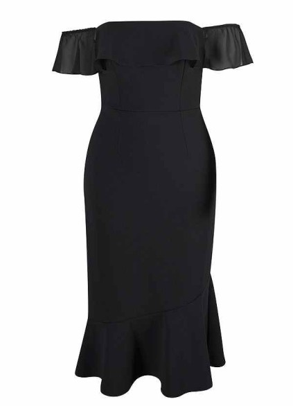 AZ Occasions Off the Shoulder Stretch Crepe Fit and Flare Midi Dress