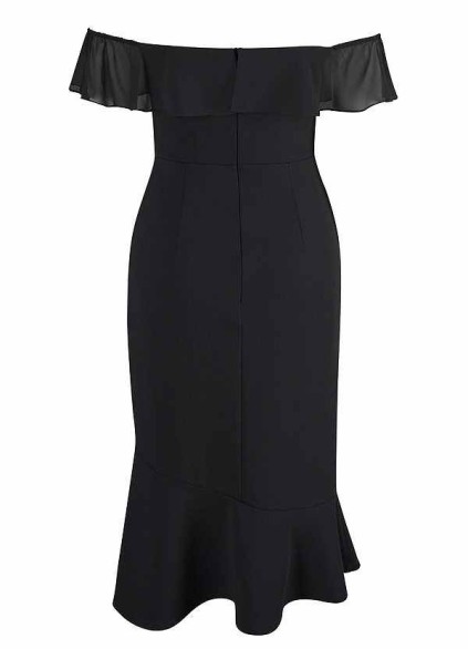 AZ Occasions Off the Shoulder Stretch Crepe Fit and Flare Midi Dress