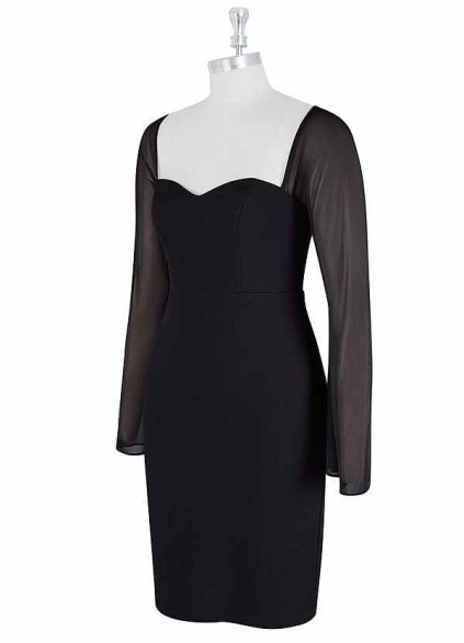 AZ Occasions Mini Stretch Crepe Dress with Mesh Sleeves and Tie Back