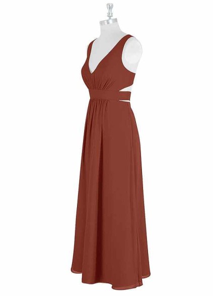 AZ Occasions Bow Tie Maxi Chiffon Dress with V Neckline