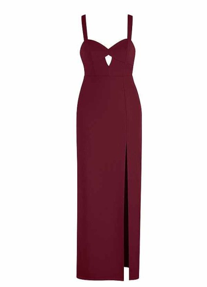 AZ Occasions Maxi Stretch Crepe Dress with Keyhole and Slit