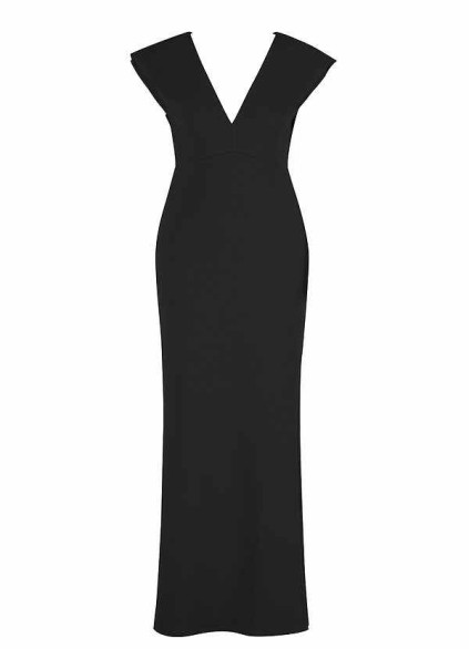 AZ Occasions Maxi Crepe Dress with V Neckline and Cap Sleeves