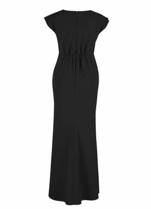 AZ Occasions Maxi Crepe Dress with V Neckline and Cap Sleeves