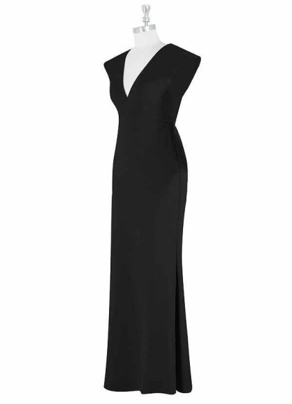 AZ Occasions Maxi Crepe Dress with V Neckline and Cap Sleeves