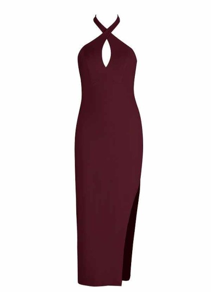 AZ Occasions Stretch Crepe Dress with Keyhole Halter Neckline