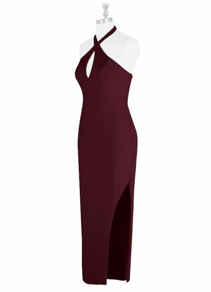 AZ Occasions Stretch Crepe Dress with Keyhole Halter Neckline