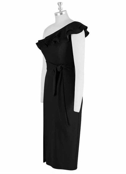 AZ Occasions One Shoulder Ruffle Midi Dress