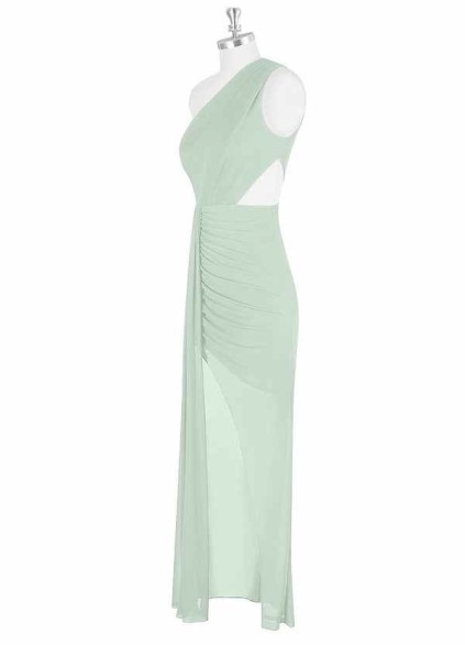 AZ Occasions Mesh One Shoulder Side Cutout Draped Dress