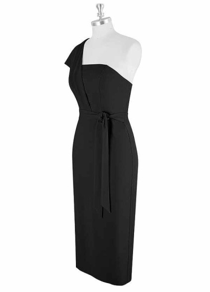 AZ Occasions Draped One Shoulder Midi Dress with Waist Tie